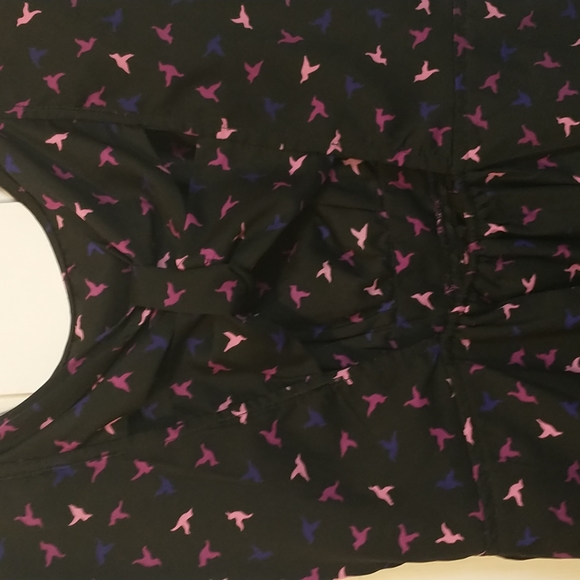 Angie size S black short sleeve dress w/ pink pattern and criss cross open back - Picture 4 of 5